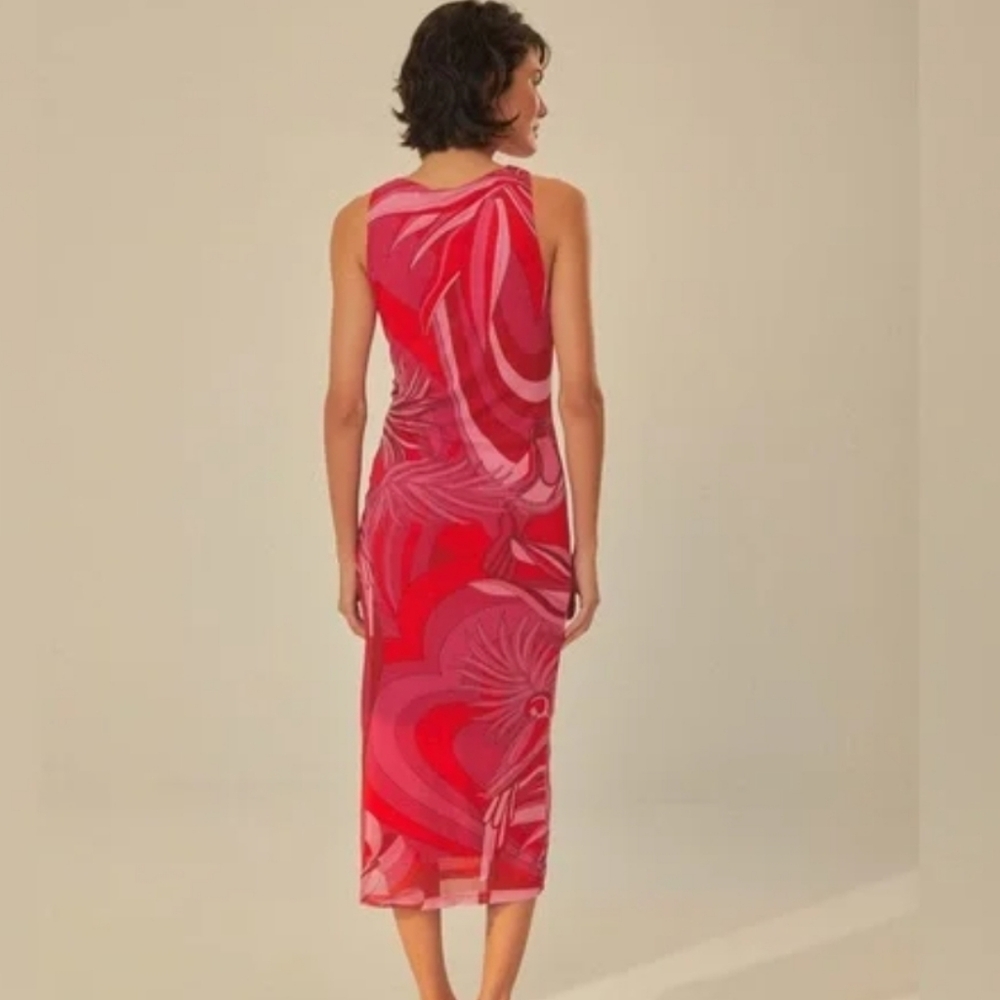 NWT Farm Rio Endless Summer Red Midi Tank Floral Mod Stretch Dress Size S  $190 - Picture 2 of 12